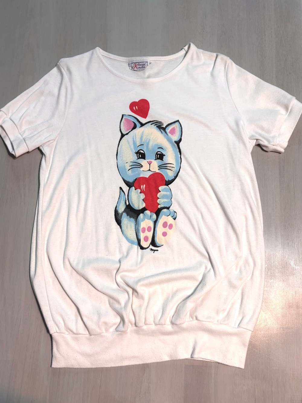 Vintage 80’s Women’s Maternity Baby Top Love Cat Size Medium